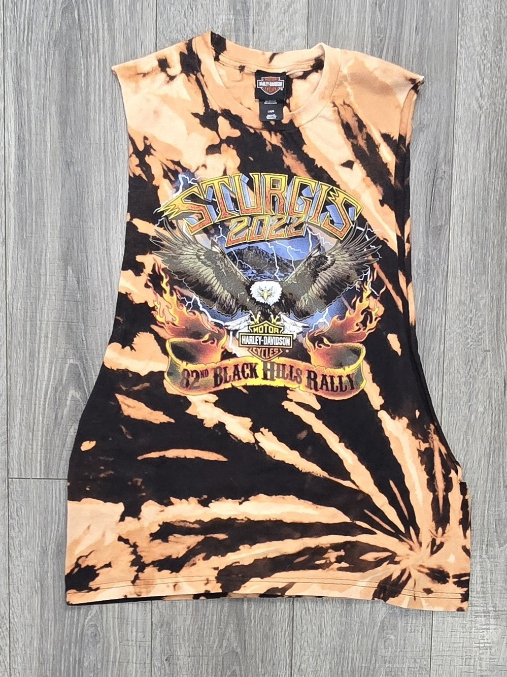 Harley Davidson Sturgis 2022 Black Hills Rally Sleeveless Bleach Dye Unisex L